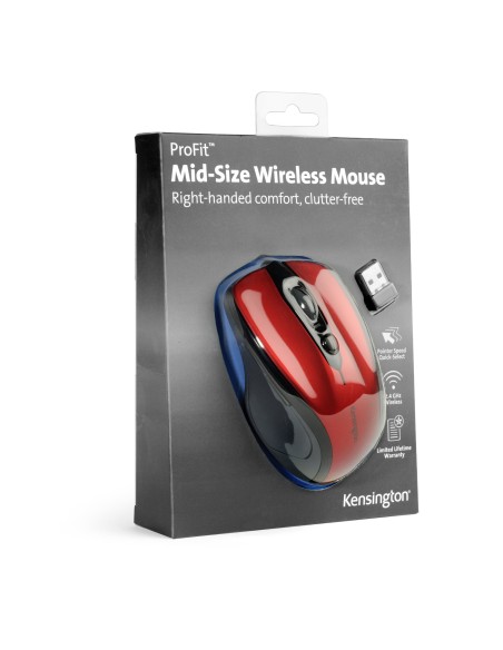 Kensington Ratón inalámbrico Pro Fit tamaño mediano, rojo rubí