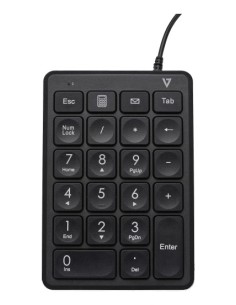 V7 Teclado numérico con cable USB KP350 de - 22 teclas - Teclas de acceso rápido de calculadora, tabulación, retroceso - Cable