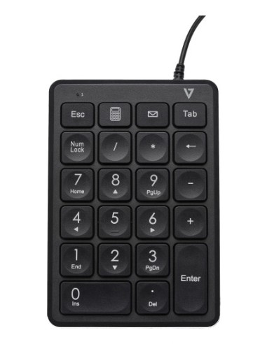 V7 Teclado numérico con cable USB KP350 de - 22 teclas - Teclas de acceso rápido de calculadora, tabulación, retroceso - Cable