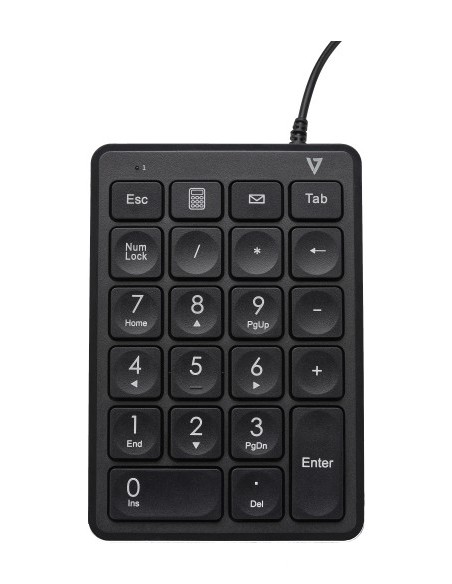 V7 Teclado numérico con cable USB KP350 de - 22 teclas - Teclas de acceso rápido de calculadora, tabulación, retroceso - Cable