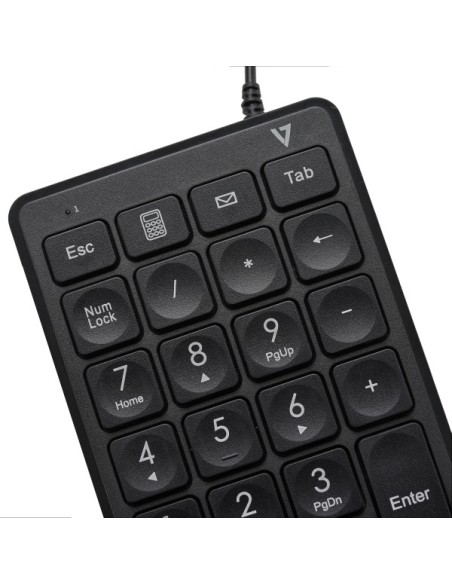 V7 Teclado numérico con cable USB KP350 de - 22 teclas - Teclas de acceso rápido de calculadora, tabulación, retroceso - Cable
