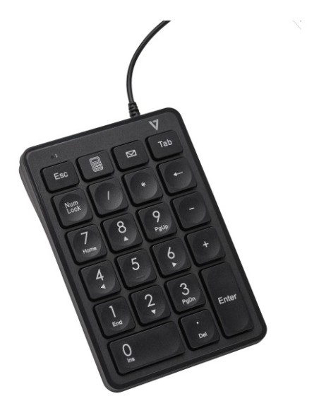 V7 Teclado numérico con cable USB KP350 de - 22 teclas - Teclas de acceso rápido de calculadora, tabulación, retroceso - Cable