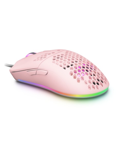 Mars Gaming MMAX, Ratón Ultraligero 69g, Óptico 12400DPI, Chroma RGB, Soft, Rosa