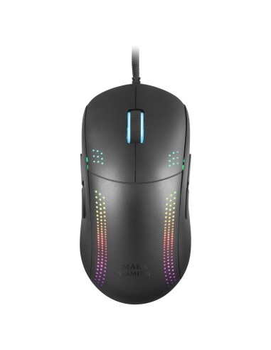 Mars Gaming MMPRO, Ratón Ambidiestro Ultra-Ligero, RGB Chroma, Óptico 32000 DPI, Negro