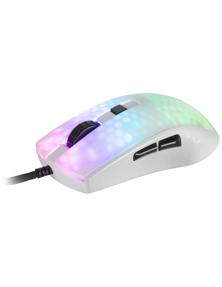 Mars Gaming MMRW, Ratón Gaming RGB Chroma, Estructura Translúcida Ultra-ligera 58 g, 12800 DPI, Switches Mecánicos HUANO, Blanco