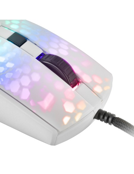 Mars Gaming MMRW, Ratón Gaming RGB Chroma, Estructura Translúcida Ultra-ligera 58 g, 12800 DPI, Switches Mecánicos HUANO, Blanco