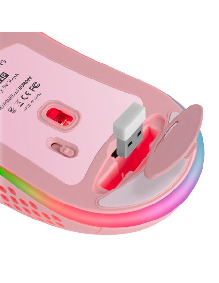 Mars Gaming MMW3P, Ratón Gaming Inalámbrico, RGB Flow, Ultraligero 79g, 3200DPI, Rosa