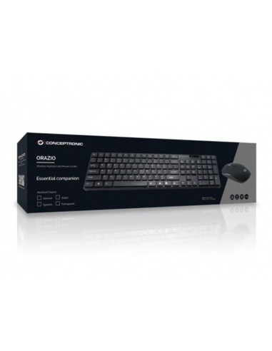 Conceptronic Orazio teclado Ratón incluido Hogar RF inalámbrico QWERTY Portugués Negro