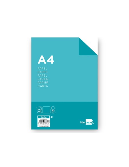 Liderpapel PA04 papel para impresora de inyección de tinta A4 (210x297 mm) Alise 100 hojas Blanco