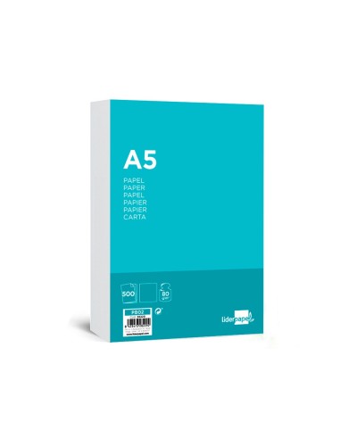 Liderpapel PB02 papel para impresora de inyección de tinta A5 (148x210 mm) Alise 500 hojas Blanco