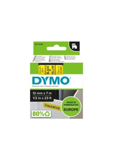 DYMO D1 - Etiquetas estándar - Negro sobre amarillo - 12mm x 7m