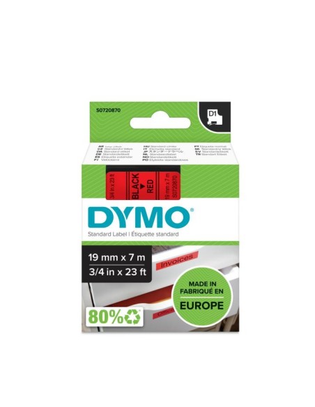 DYMO D1 - Etiquetas estándar - Negro sobre rojo - 19mm x 7m