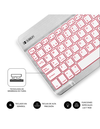 SUBBLIM Teclado Retroiluminado Bluetooth Smart Backlit BT Keyboard Silver