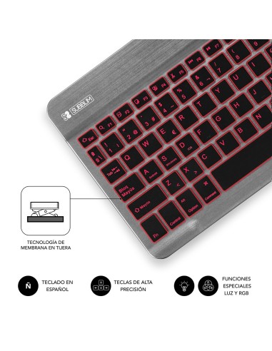 SUBBLIM Teclado Retroiluminado Bluetooth Smart Backlit BT Keyboard Grey