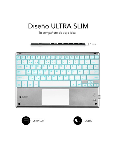 SUBBLIM Teclado Bluetooth Smart Backlit BT Keyboard Touchpad Silver