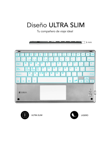 SUBBLIM Teclado Bluetooth Smart Backlit BT Keyboard Touchpad Silver