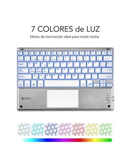 SUBBLIM Teclado Bluetooth Smart Backlit BT Keyboard Touchpad Silver