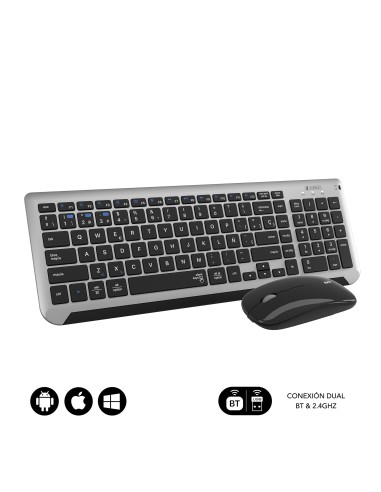 SUBBLIM Teclado con Ratón Bluetooth + 2.4G Combo Dual Prestige Extendido Gris Negro