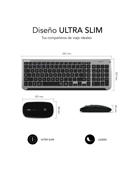 SUBBLIM Teclado con Ratón Bluetooth + 2.4G Combo Dual Prestige Extendido Gris Negro