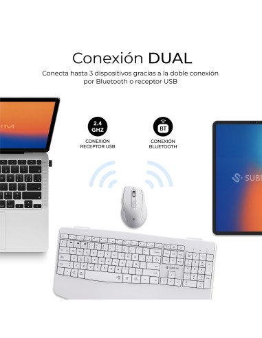 SUBBLIM Teclado con ratón COMBO DUAL OFFICE PROWAVE WHITE