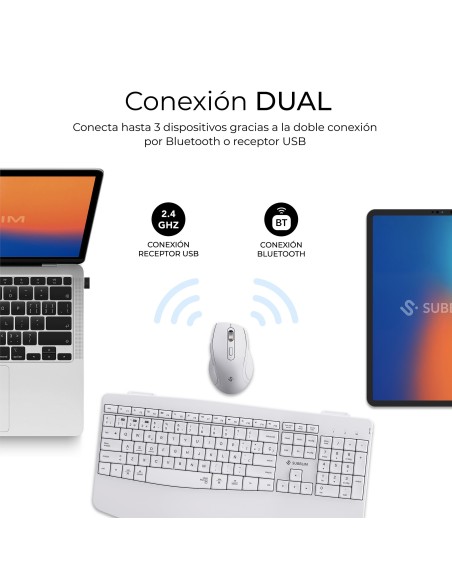 SUBBLIM Teclado con ratón COMBO DUAL OFFICE PROWAVE WHITE