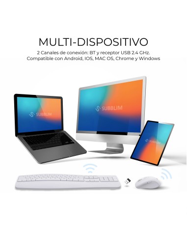 SUBBLIM Teclado con ratón COMBO DUAL OFFICE PROWAVE WHITE