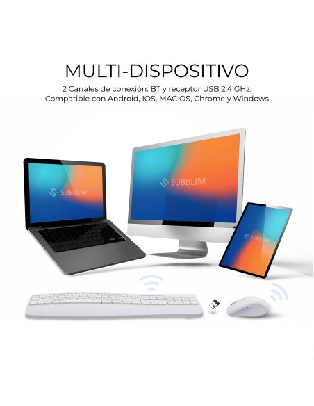 SUBBLIM Teclado con ratón COMBO DUAL OFFICE PROWAVE WHITE