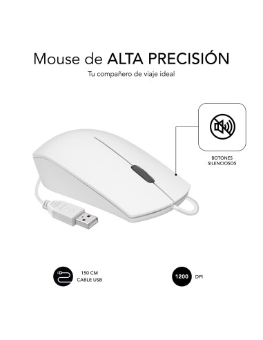 SUBBLIM Ratón Business Silencioso con cable USB 1200 DPI Blanco