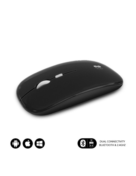 SUBBLIM Ratón Óptico Inalámbrico 2.4G y Bluetooth Dual Flat Mouse Recargable Negro