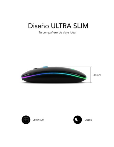 SUBBLIM Ratón Inalámbrico Bluetooth + RF RGB LED Dual Flat Mouse Black
