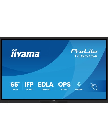 iiyama TE6515A-B1AG pantalla de señalización Panel plano interactivo 163,8 cm (64.5") Wifi 550 cd   m² 4K Ultra HD Negro