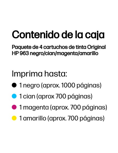 HP Paquete de 4 cartuchos de tinta Original 963 negro cian magenta amarillo