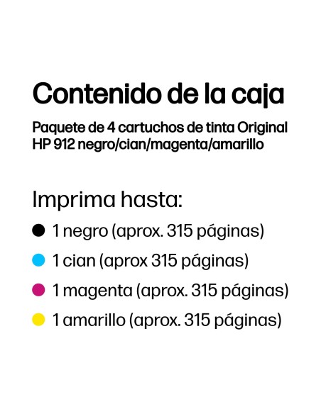 HP Paquete de 4 cartuchos de tinta Original 912 negro cian magenta amarillo