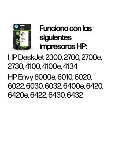 HP Paquete de 2 cartuchos de tinta original 305 tricolor   negro