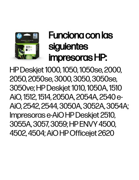 HP Cartucho de tinta original 301XL de alta capacidad negro