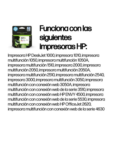 HP Cartucho de tinta original 301XL de alta capacidad Tri-color