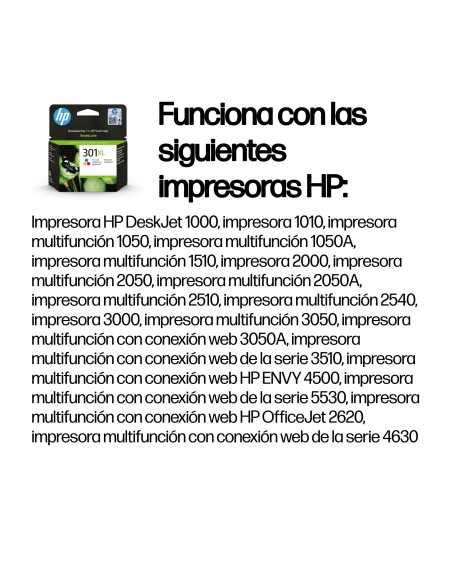 HP Cartucho de tinta original 301XL de alta capacidad Tri-color