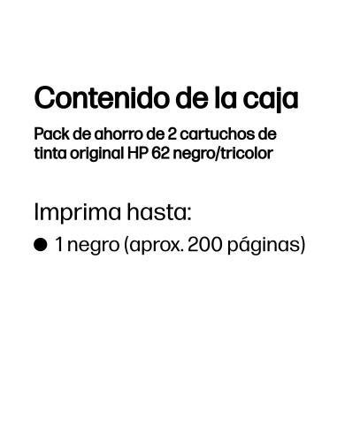 HP Pack de ahorro de 2 cartuchos de tinta original 62 negro tricolor