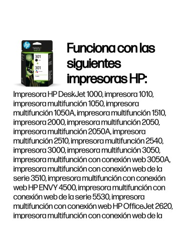 HP Pack de ahorro de 2 cartuchos de tinta original 301 negro Tri-color