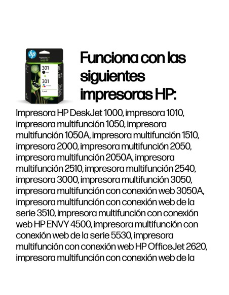 HP Pack de ahorro de 2 cartuchos de tinta original 301 negro Tri-color