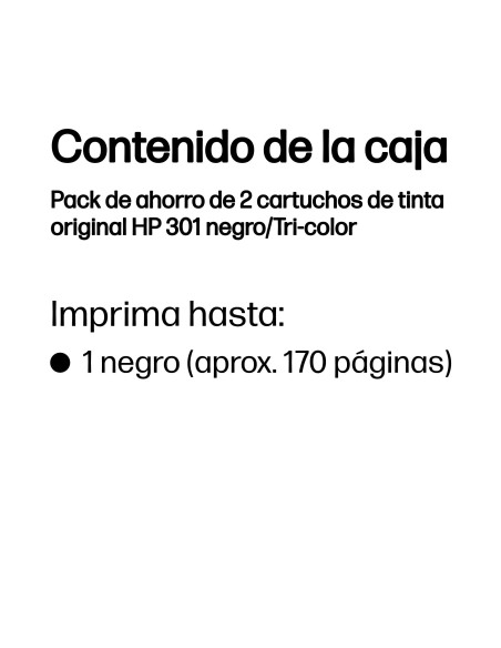 HP Pack de ahorro de 2 cartuchos de tinta original 301 negro Tri-color