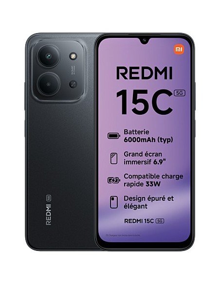 Xiaomi Redmi 15C 5G 17,5 cm (6.9") Ranura híbrida Dual SIM USB Tipo C 4 GB 256 GB 6000 mAh Negro