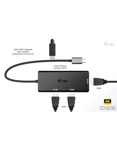 i-tec USB-C Triple 4K HDMI Video Adapter, Power Delivery 100W