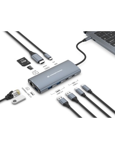 Conceptronic DONN06G base para portátil y replicador de puertos Alámbrico USB 3.2 Gen 1 (3.1 Gen 1) Type-C Gris