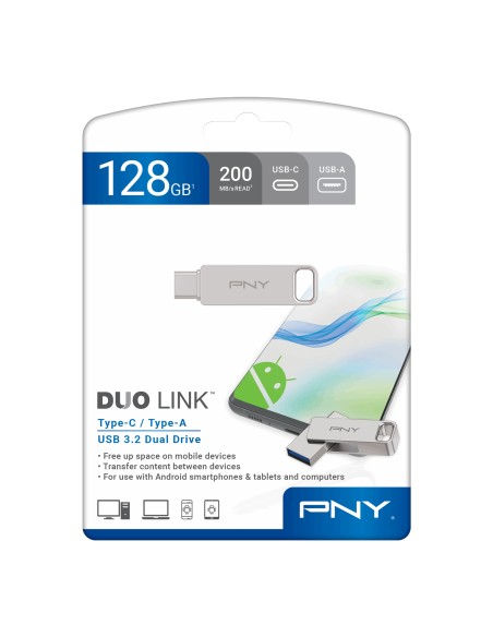 PNY DUO LINK unidad flash USB 128 GB USB Type-A   USB Type-C 3.2 Gen 1 (3.1 Gen 1) Acero inoxidable
