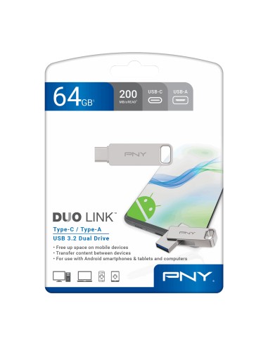 PNY DUO LINK unidad flash USB 64 GB USB Type-A   USB Type-C 3.2 Gen 1 (3.1 Gen 1) Acero inoxidable