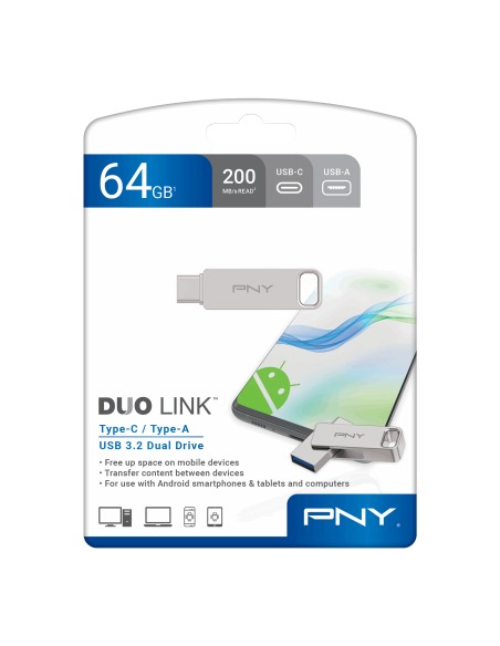 PNY DUO LINK unidad flash USB 64 GB USB Type-A   USB Type-C 3.2 Gen 1 (3.1 Gen 1) Acero inoxidable