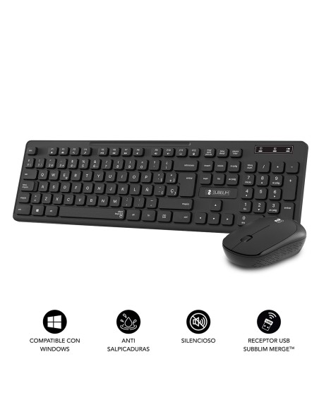 SUBBLIM Teclado Ergonómico y ratón Combo Business Slim Silencioso Inalámbrico 2.4G