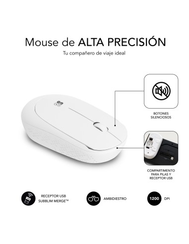 SUBBLIM Teclado Ergonómico y ratón Combo Business Slim Silencioso Inalámbrico 2.4G Blanco