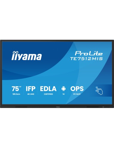 iiyama TE7512MIS-B4AG pantalla de señalización Panel plano interactivo 190,5 cm (75") LCD Wifi 400 cd   m² 4K Ultra HD Negro